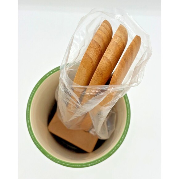 Lenox XMAS Holiday Utensil Crock w/3 Wooden Server Spoons Made for Macys NOS NIB - Picture 11 of 16